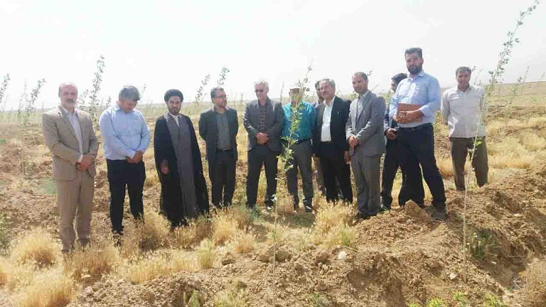 بازدید مسولین شهرستان خمین از روند کاشت درخت در تصفیه خانه فاضلاب این شهرستان
